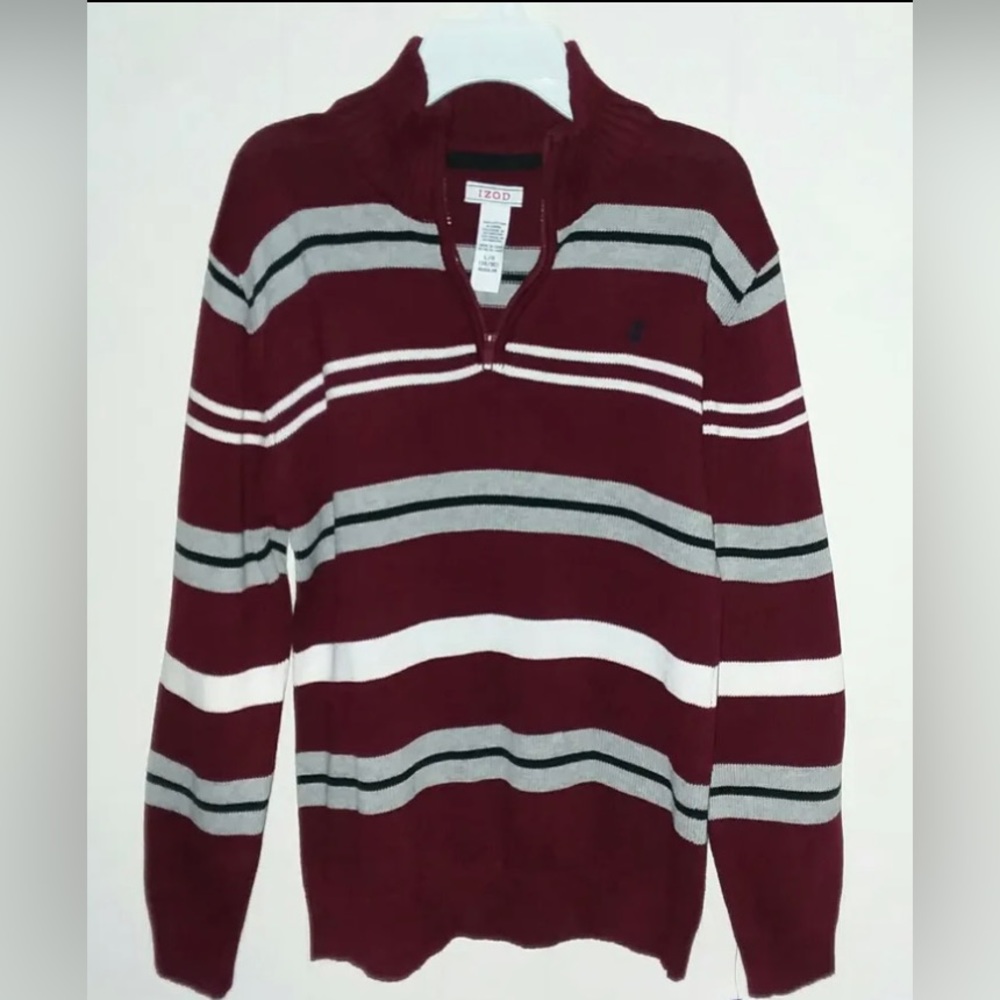 IZOD Burgundy Striped Sweater. Size XL.